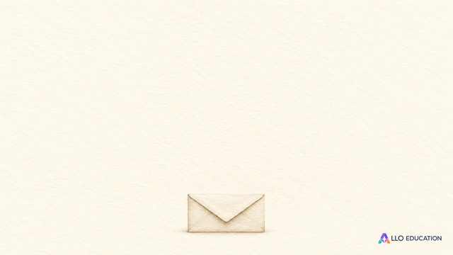 Une minuscule enveloppe crème fermée et entière évoque un message sur fond ivoire.