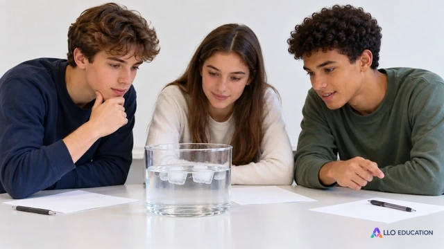 Des élèves examinent un montage de changement d’état et les échanges d’énergie associés.