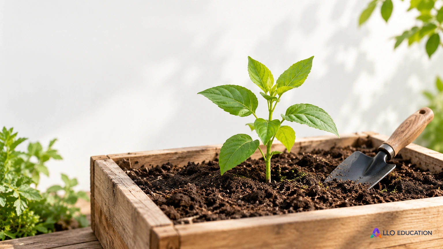 Une jeune plante dans de la terre évoque le sol agricole.